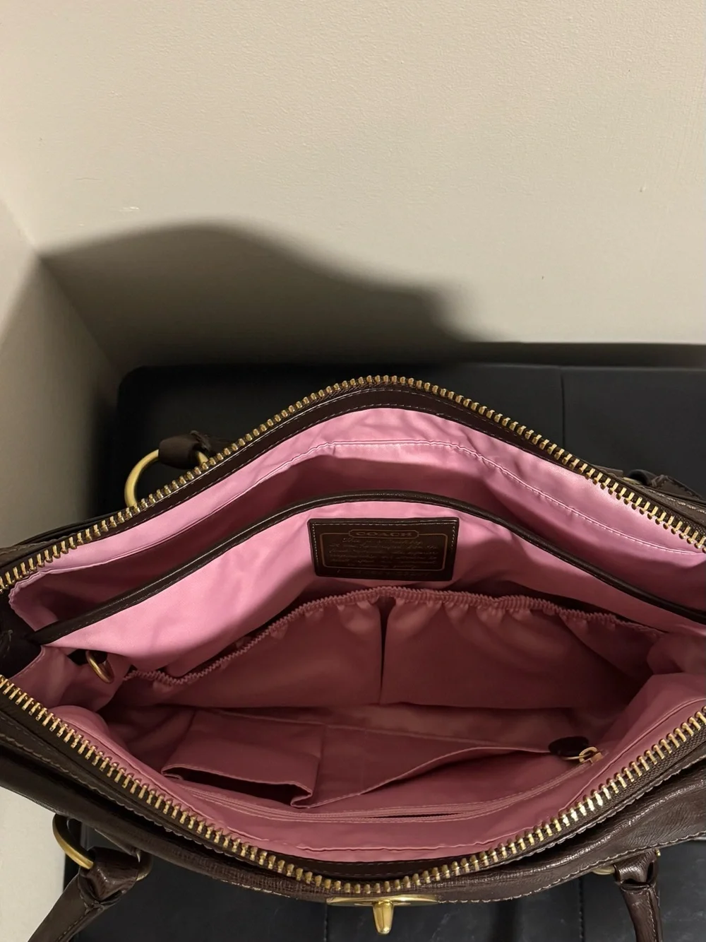 Coach Addison Textured Brown Spectator Leather Shoulder Bag